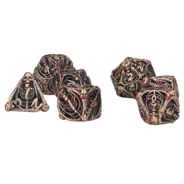 Dados con patrón de calavera, 7 piezas, juego de mesa de dados de metal con patrón de mancha de sangre de calavera, dados poliédricos confiables y duraderos