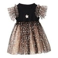 thumbnail image 1 of Yanlir Robe en Maille Pailletée à Étoiles pour Fille, Manches Courtes, Col Rond, Robe de Fête avec Manches Volantées, Vêtements d'Été à la Mode pour Enfants, Tenue de Vacances Style Princesse Scintillante (Noir, 3-4 Ans), 1 of 9