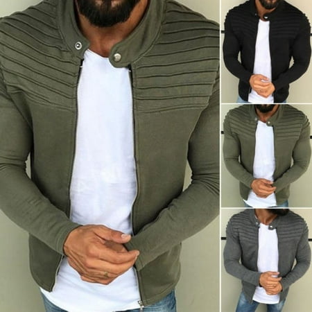 Men's Winter Zip up Slim Collar Jacket Tops Long Sleeve Casual Coat ...