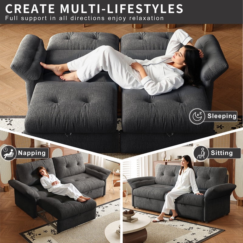 81.5" Convertible Sofa Bed, 2-in-1 Sleeper Sofa with Plush Chenille Fabric, High-Resilience Foam, Solid Wood Frame, Chenille Sofa Couch for Living Room, Guest Room, Apartment