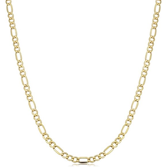 Cadena De Oro Italiano 14k, Figaro 3x1 Hueca, 55 Cm, 2.6mm