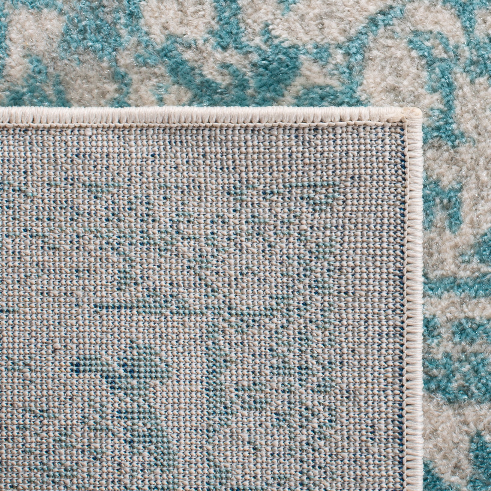 SAFAVIEH Round Rug 6'7" - Evoke Collection - Traditional Design, Ivory & Aqua, Non-Shedding & Easy Cleaning, Ideal for Living Room, Bedroom, Dining Space