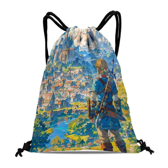 The Legend of Zelda Drawstring Sack:Ideal for fitness, hiking, swimming, travel, beach, and shopping, with a waterproof feature, size 15.7*17.7 inches.