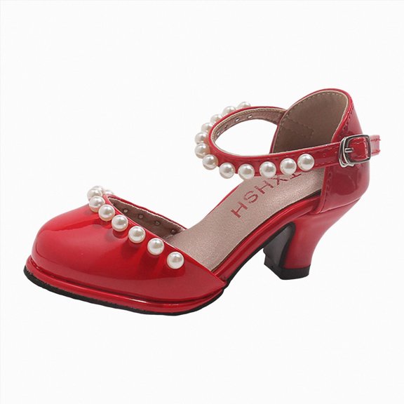 Ymyiu Kids High Heels for Girls Girls Sandals Low Heel Dress Pump Ankle Strap Flower Party Shoes for Little Kid/Big Kid Size 13 (Red,Little Kids 13)