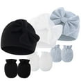 thumbnail image 7 of 3 Pack Newborn Baby Hospital Hats Beanie Bow Infant Caps Baby Mittens Set for 0-6 Months, 7 of 7