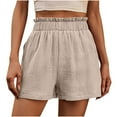 thumbnail image 3 of Babcutegg Womens Shorts Vintage Style Elastic Waist Side Pockets Clothes for Women Beige XL, 3 of 8