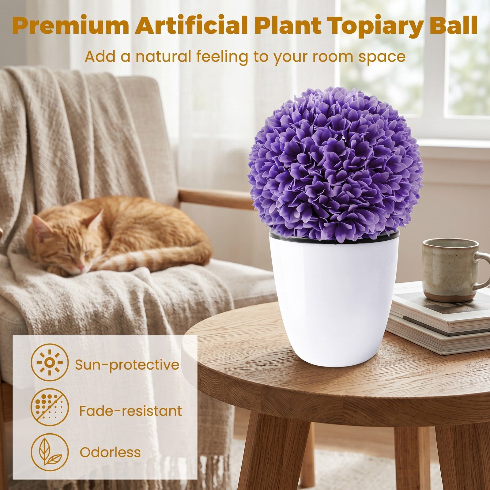 ALPULON 2 Pcs Artificial Plant Topiary Balls Faux Boxwood Decorative Balls, 11 Inch Lifelike PE Greenery Spheres for Indoor Outdoor Porch Yard Home Wedding, Purple