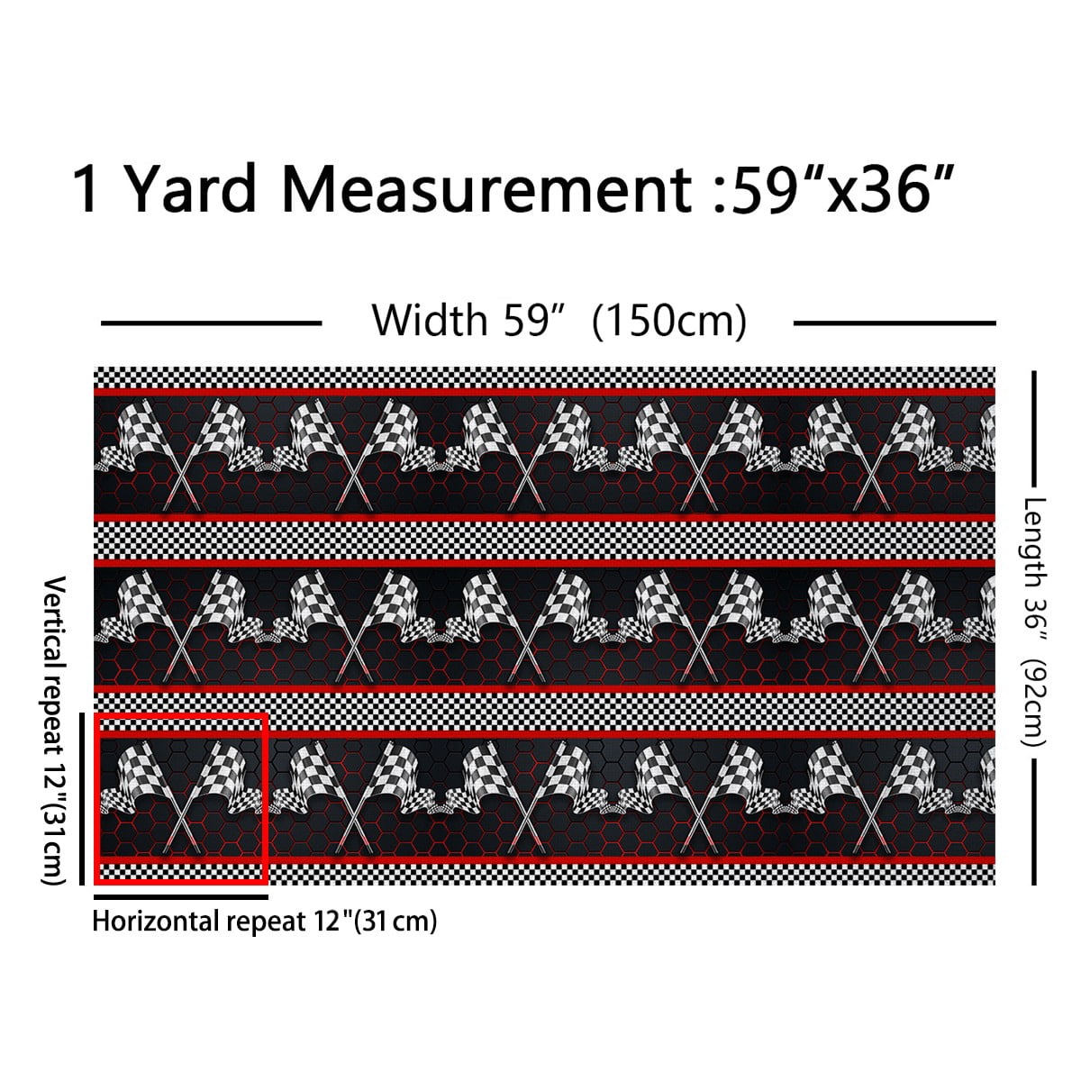 Manfei Black White Racing Flag Fabric by the Yard (2 Yards), Neon Red Honeycomb Decorative Fabric by the Yard, Race Car Theme Sewing & Crafting Fabric