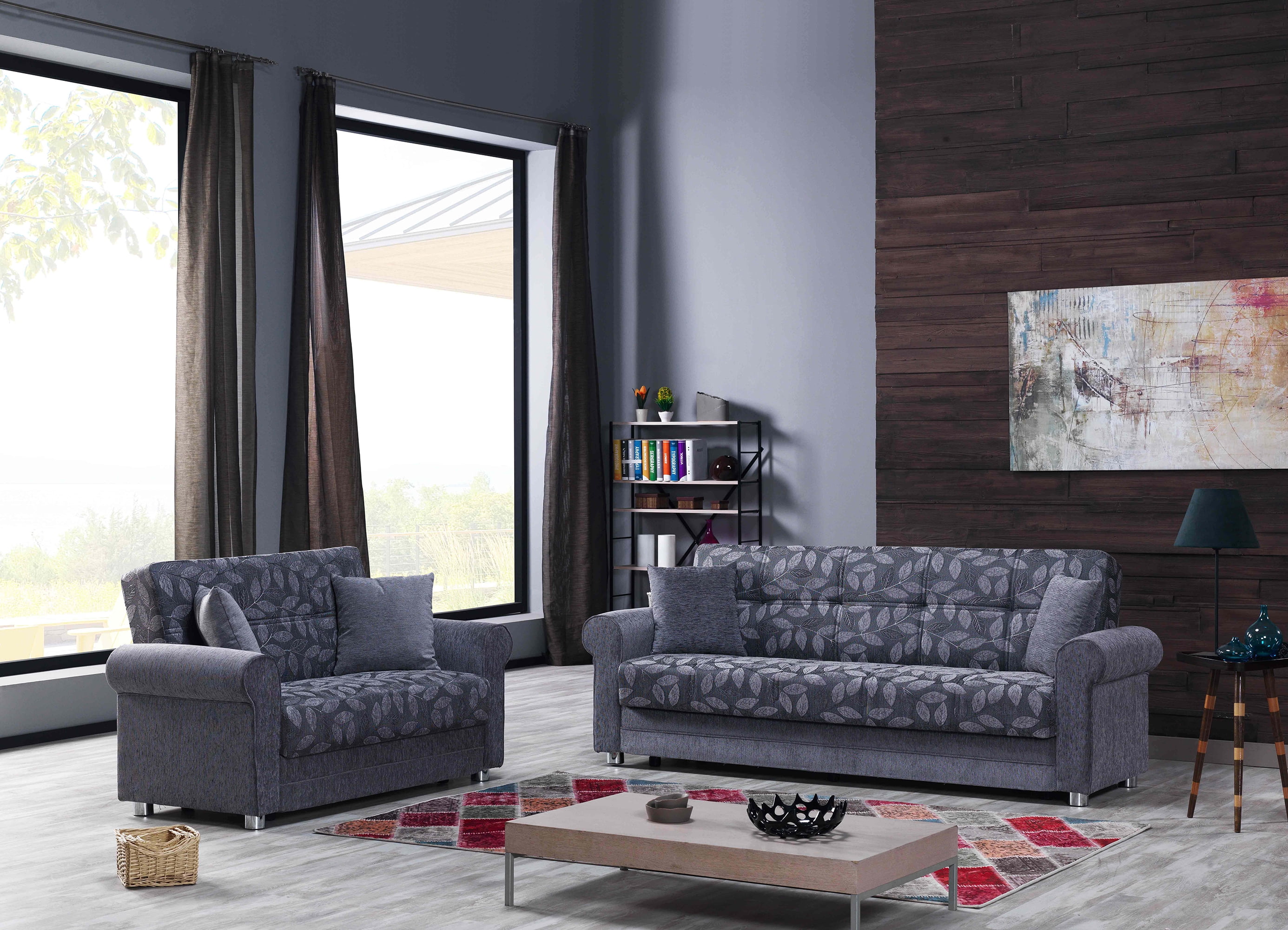 Ottomanson Convertible Sleeper Loveseat with Hidden Storage, Firm Seating, Gray