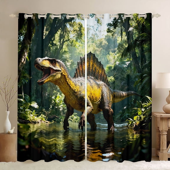 Feelyou 3D Dinosaur Black Out Curtains, Jungle Animal Curtains Pack of 2 (42x63 Each)