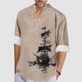 thumbnail image 3 of Camisas s Para Hombre Manga Larga Camiseta estampada de manga larga con cuello levantado para hombre, informal, a la moda, para vacaciones en la playa (Khaki, 3XL), 3 of 4