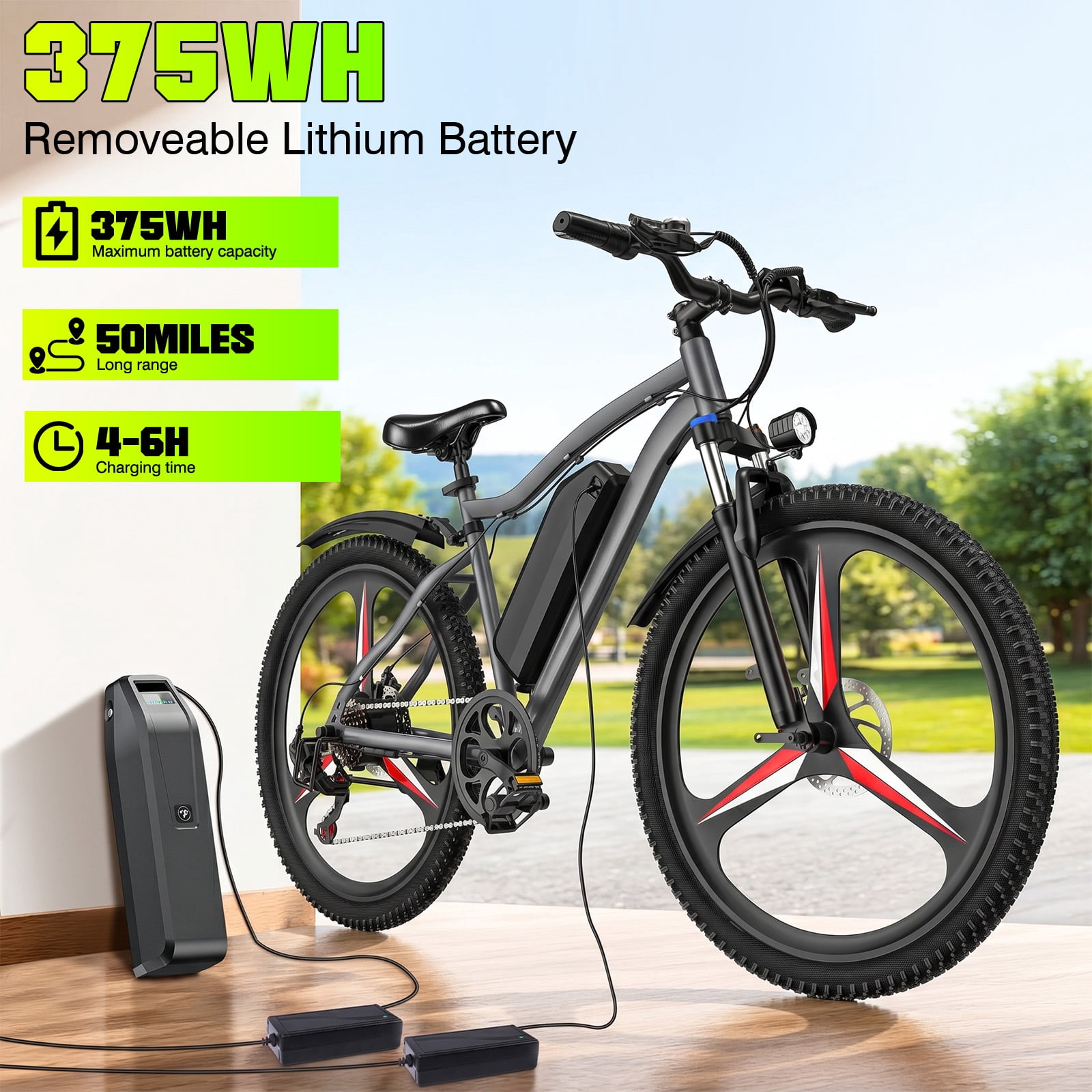Electric Bike for Adults, 26" Commuter Ebikes with 7-Speed Gears, 25MPH, 720W Peak Motor, Removable Battery, 50 Miles Range, Electric Mountain Bicycle for All Terrain UL2849