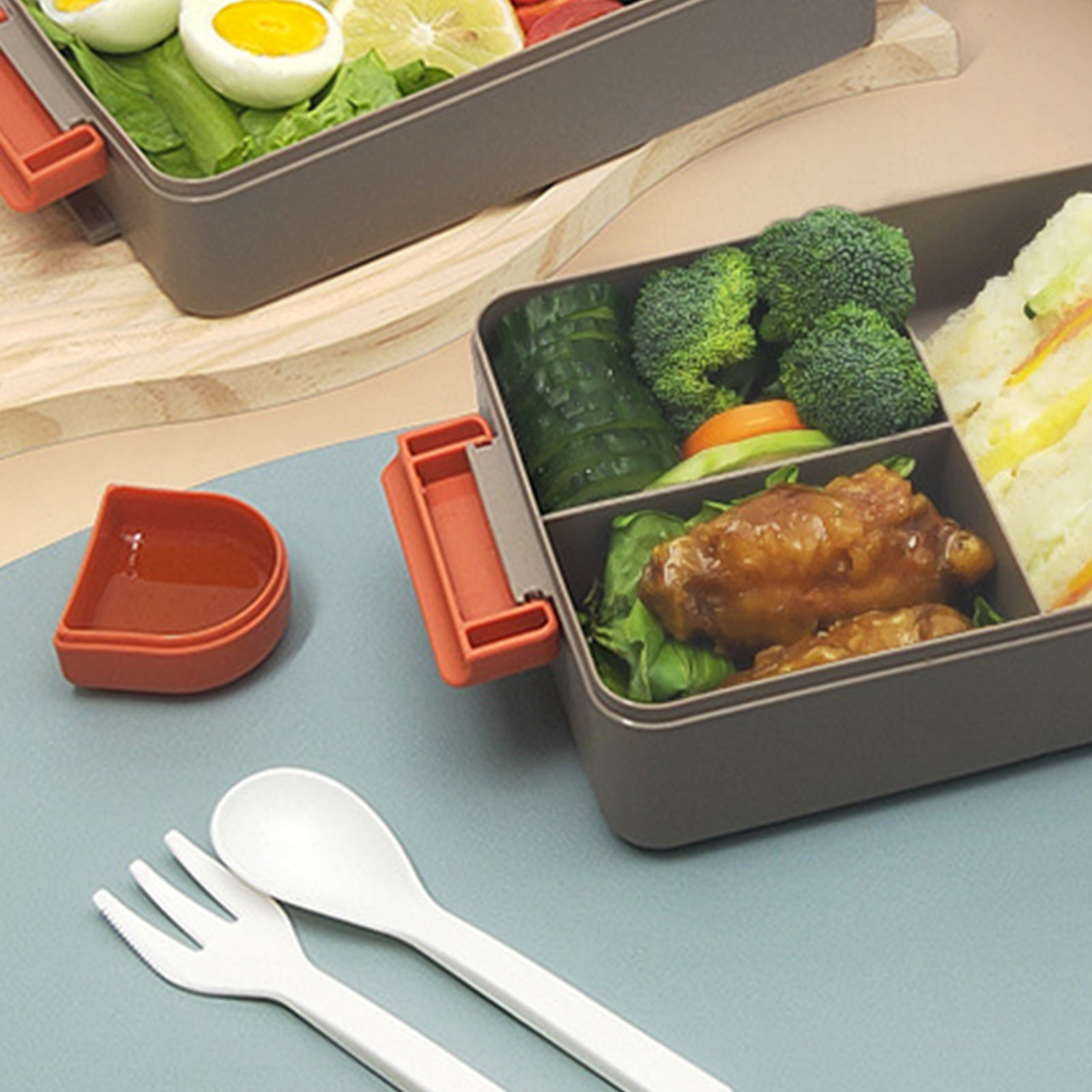 Zexumo Premium Bento Lunch Box, 2 Compartments, Leak-proof, Includes Sauce  Container, Divider, Cutlery , 2000ML Japanese Bento Box for Adults & Kids,  Microwave-& Dishwasher-safe 