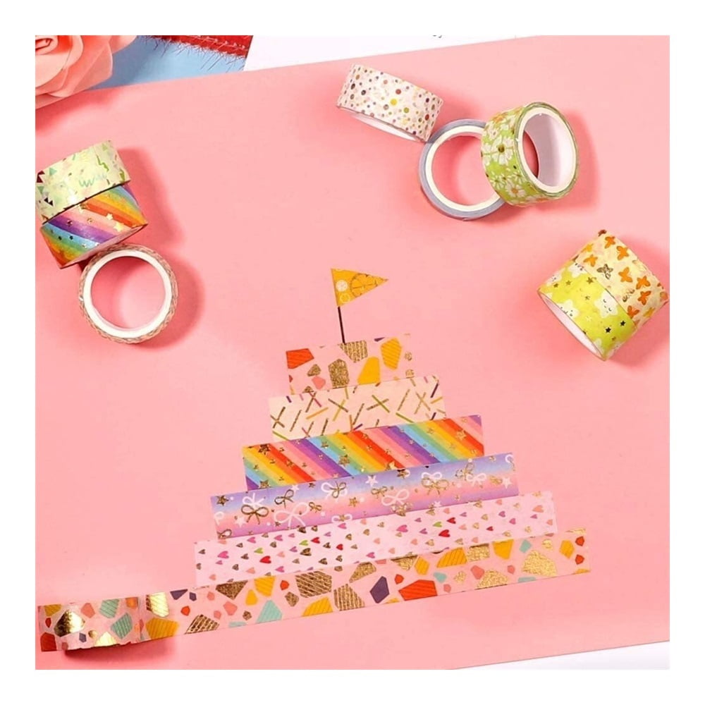 Washi Tape, 12 Rolls Gold Foil Printed Decorative Masking Tape for Arts and Crafts, Scrapbooking, Bullet, Journal, Planning, Gifts, Decoration (Candy 12)