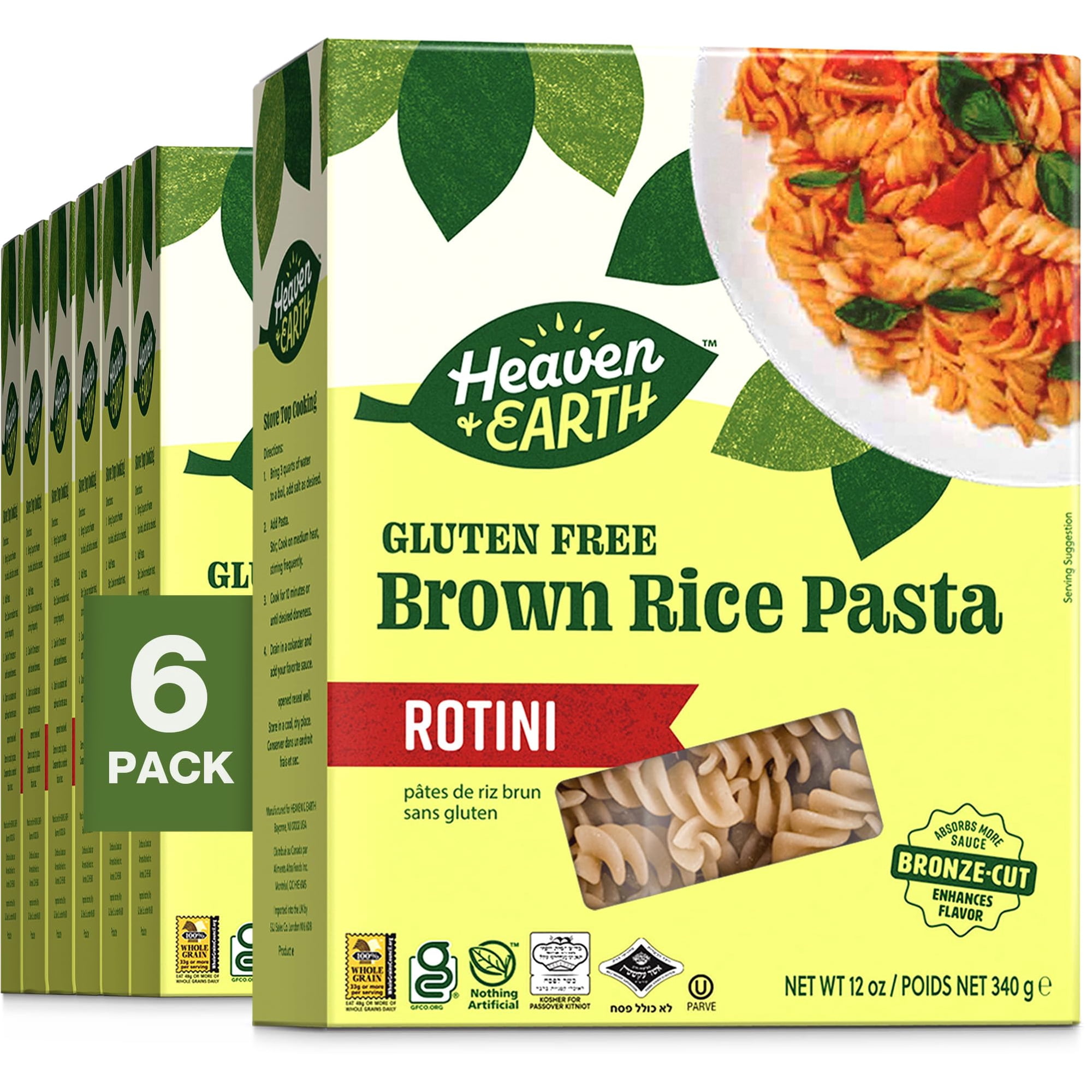 Heaven & Earth Brown Rice Pasta Gluten-Free Rotini 12oz (6 Pack) | Whole Grain Gluten-Free Pasta
