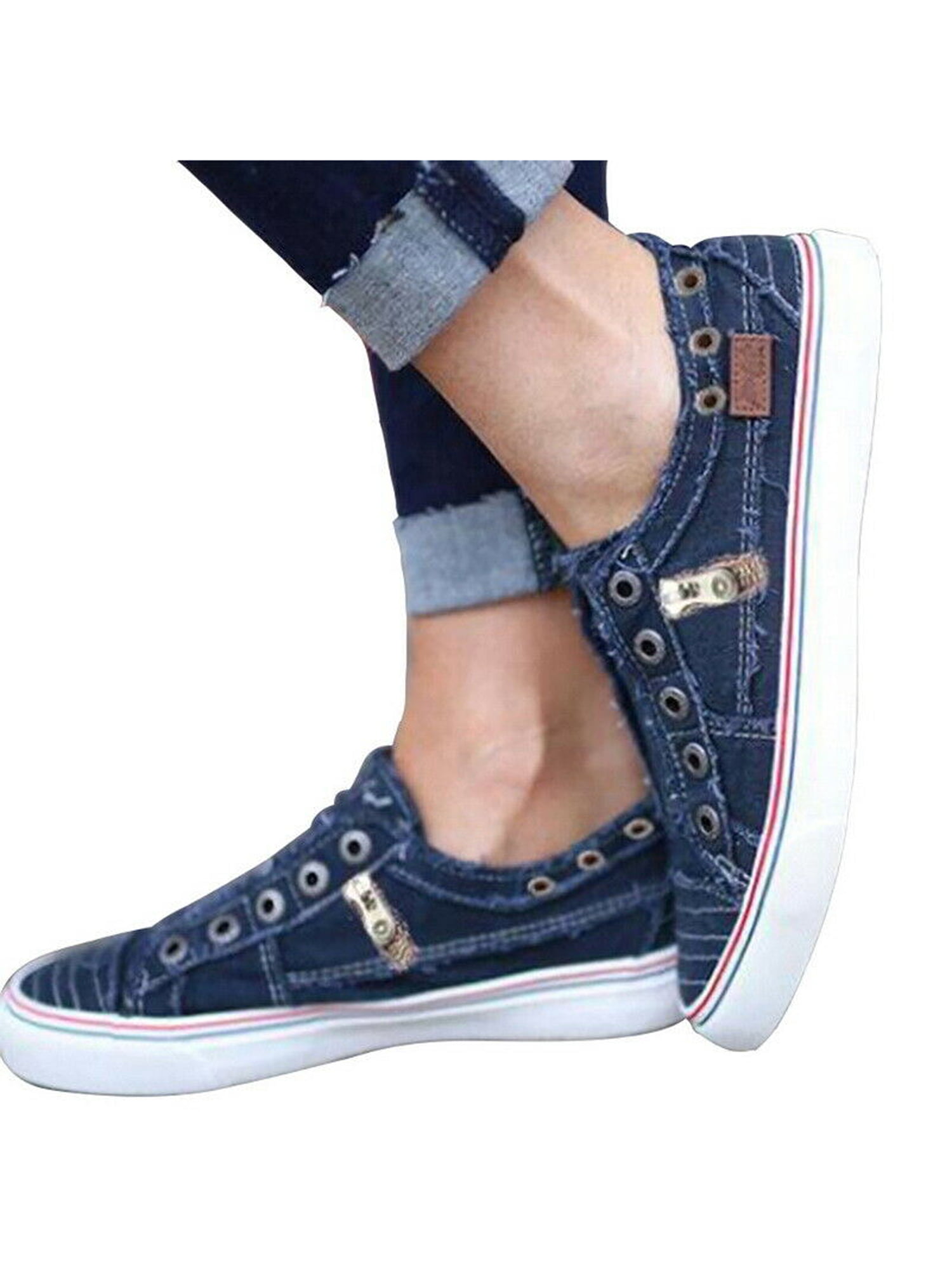 Women Flat Canvas Casual Slip On Sport Shoes Running Sneakers Round Toe Loafers