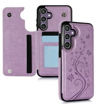 Dteck for Samsung Galaxy S23 FE Case with Card Holder,Flower Magnetic Back Flip Case for Samsung Galaxy S23 FE Wallet Case for Women,Protective Case Phone Case for Samsung Galaxy S23 FE 5G,Purple