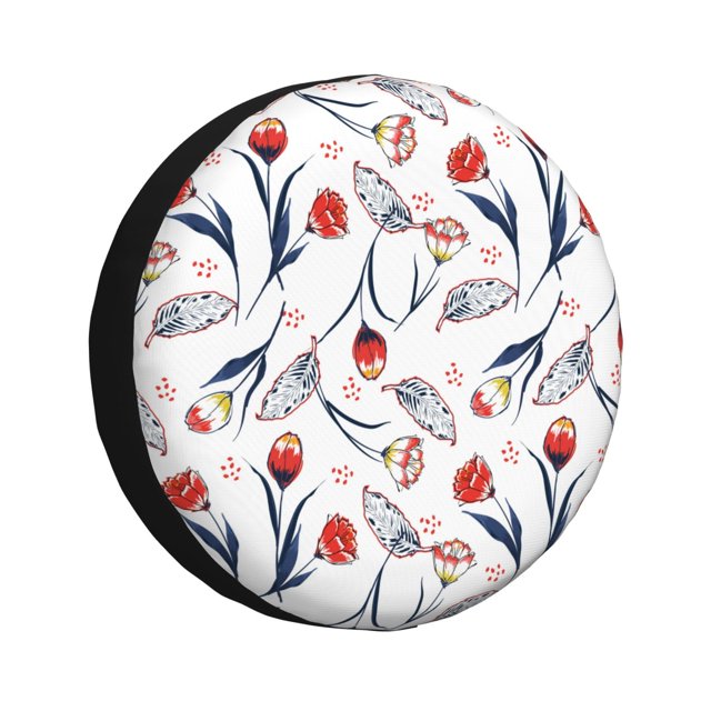 Fotbe Tulips Flowers Funda de Llanta de Repuesto con Estampado, Engrosada, Ajuste Universal para Jeep, Remolque, RV, SUV, Camión-16 inch
