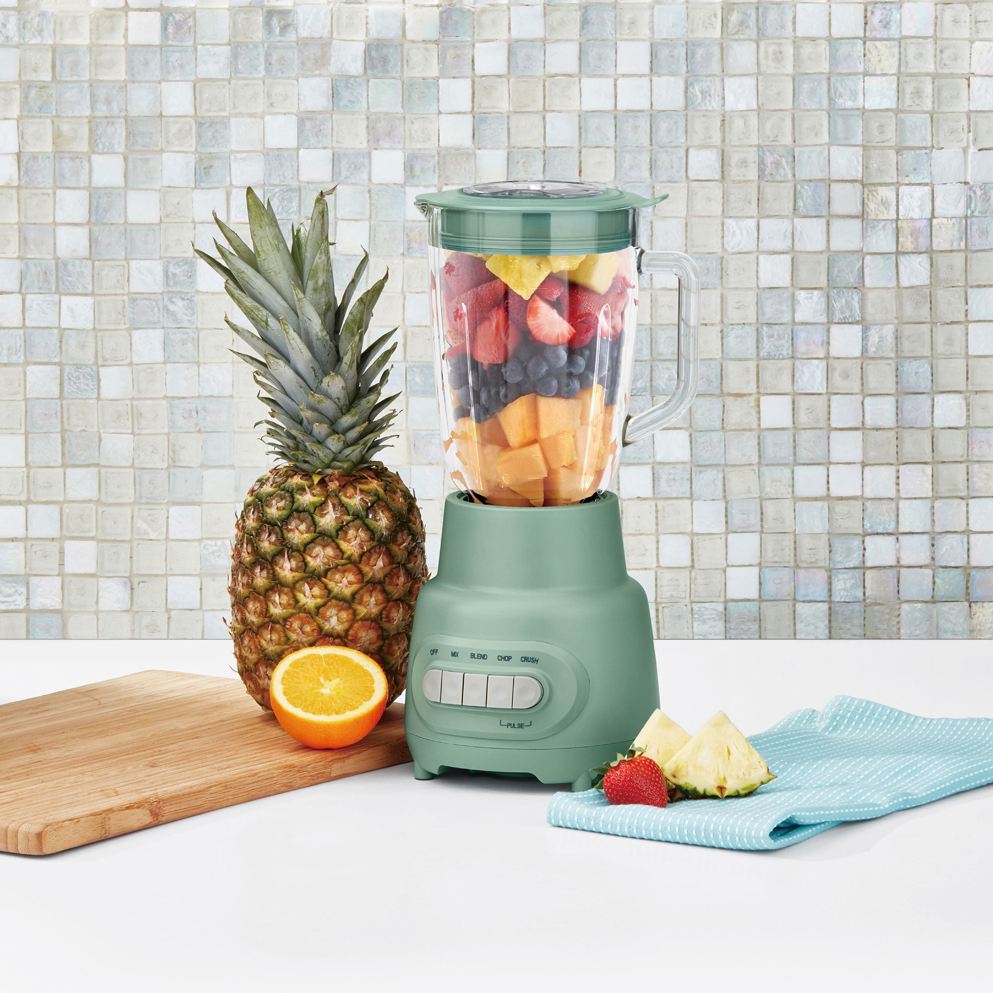 Mainstays Glass Jar 5 Speed Blender with 6-Cup Jar (48 Oz) Capacity, Green