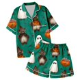 thumbnail image 6 of Halloween Pajamas Halloween Satin Pumpkin Pocket Button Nightwear Pajamas for Women Set, 6 of 6