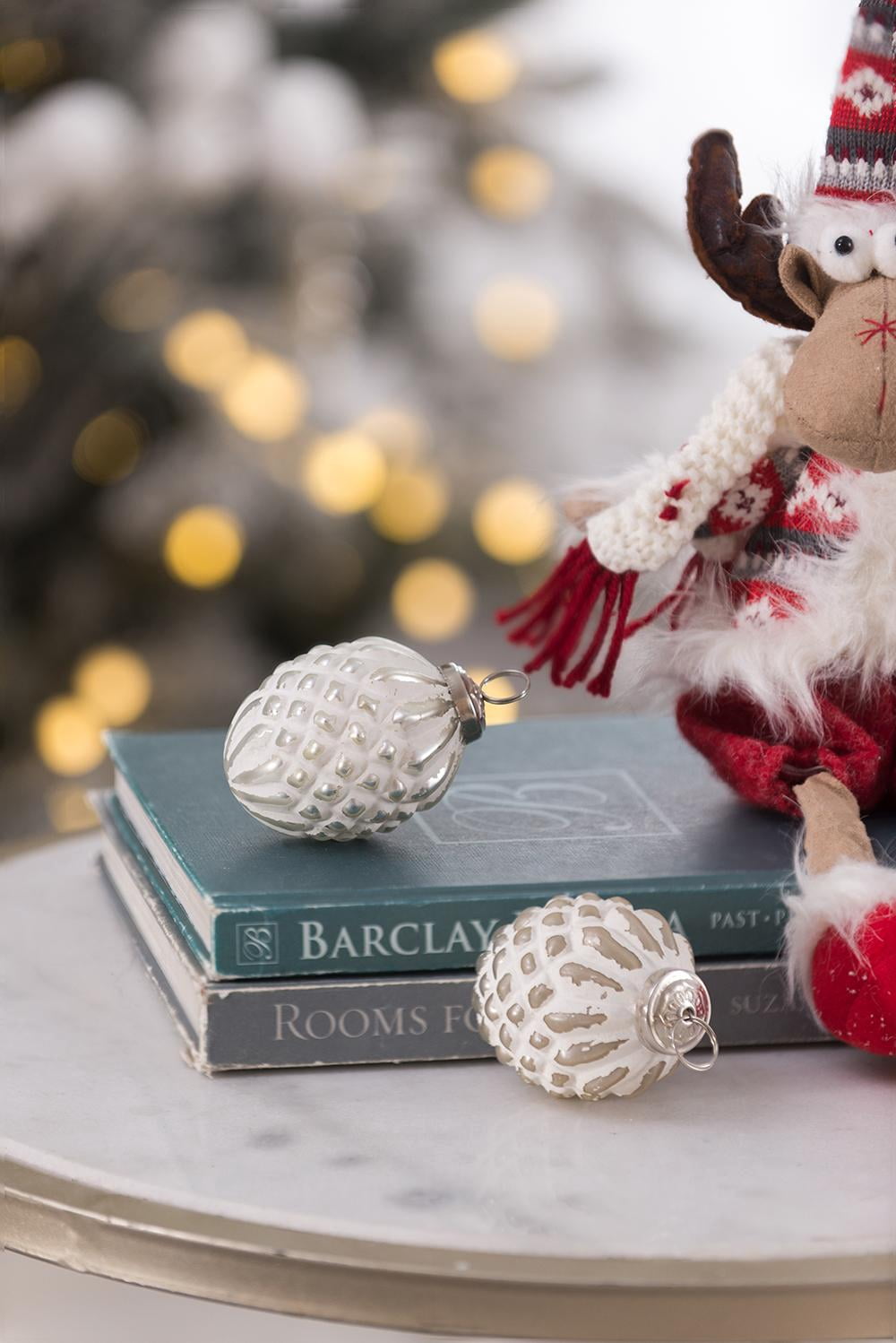 Glass Christmas Ball Ornament with Iron Accent Iridescent Finish Tree Garland Decor