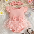 thumbnail image 2 of mgoYE Baby Girl Summer Clothes Newborn Outfit Ruffle Romper Infant Baby Dress Bow Headband Flower Cute Outfits Girls(Pink,3-6 Months), 2 of 6