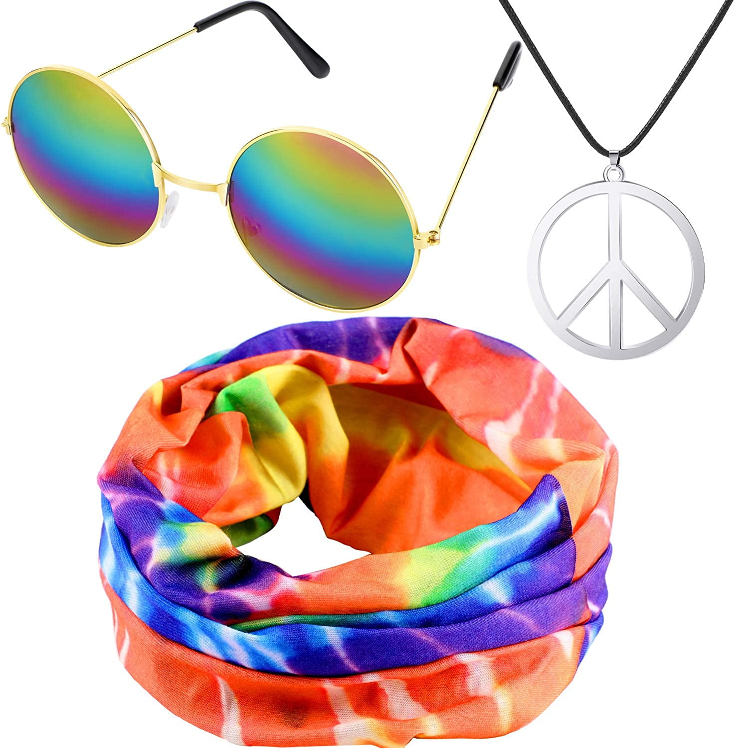 Hippie Costume Set, Include Hippie Headband, Peace Sign Necklace Hippie