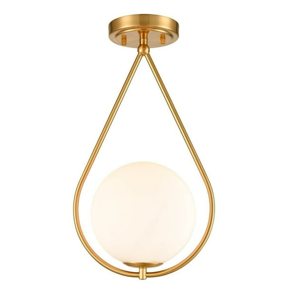 Industrial Brass Flush Mount Ceiling Light Ivory Glass Ceiling Light Fixture