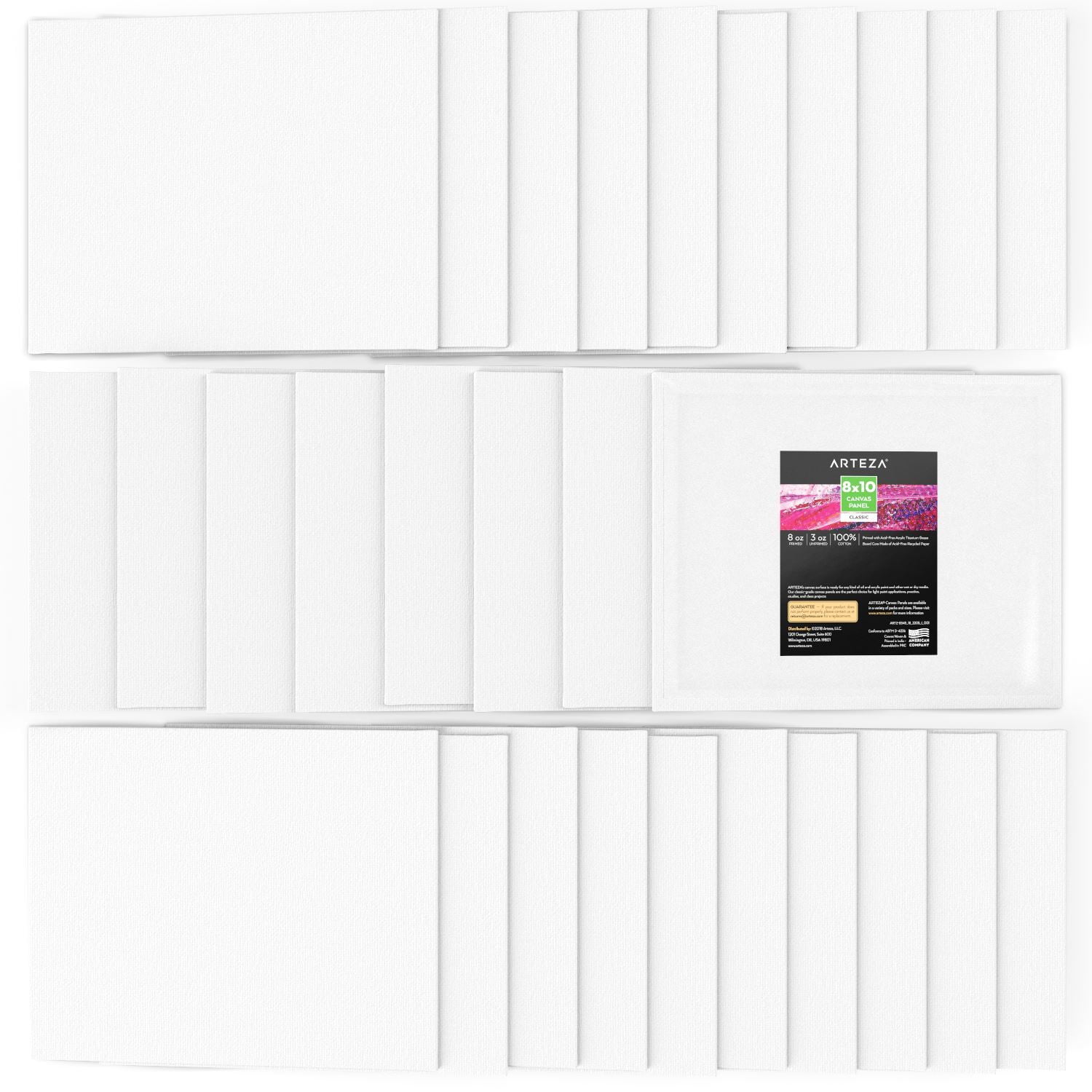 Arteza Canvas Panels, Classic, White, 8"x10", Blank Canvas Boards for Painting - 28 Pack