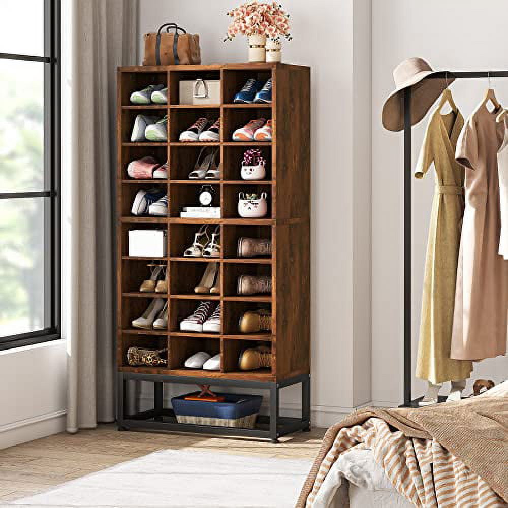 Tribesigns Shoe Storage Cabinet, 24 Shoes Organizer Cabinet with Door,  White Freestanding Shoe Storage, 6 Tiers Modern Wood Shoe Rack for  Entryway