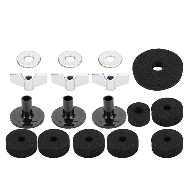 Juego de batería de 18 piezas, kit de fieltro de platillo, kit de platillos antideslizantes negros, copa de embrague de sombrero alto, fieltro (negro)