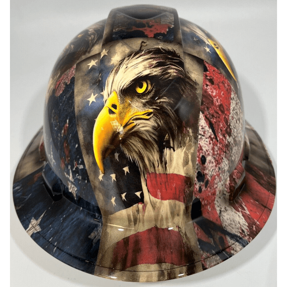 New Full Brim Hard Hat Custom Hydro Dipped AMERICAN FLAG INTENSE EAGLE
