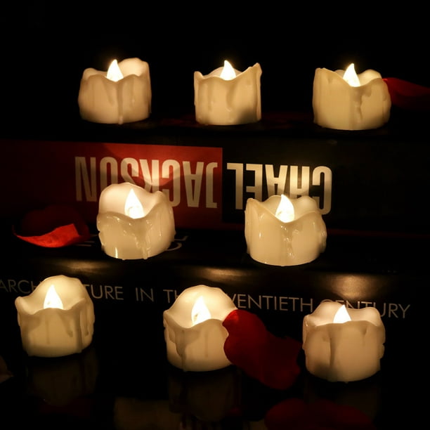 Amdohai 12 pièces YK5014 bougie LED sans flamme ampoule vacillante  lumineuse bougie chauffe-plat à piles avec flammes réalistes fausse bougie  rose pour anniversaire/mariage/Noël 