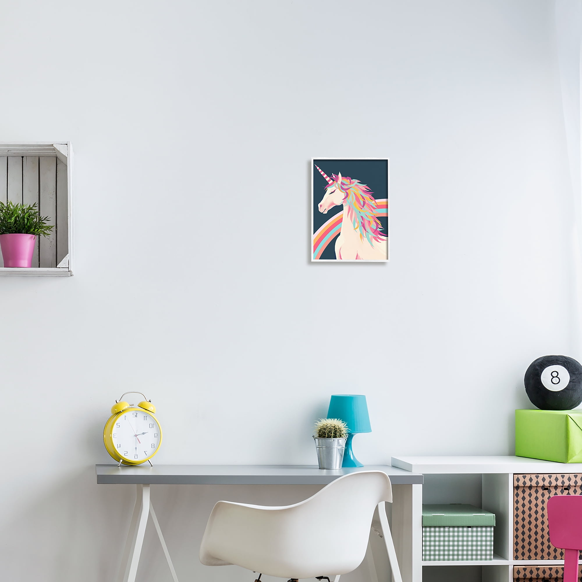 Stupell Industries Unicorn Rainbow Mane Fairy Tales & Fantasy Painting White Framed Art Print Wall Art, 11 x 14