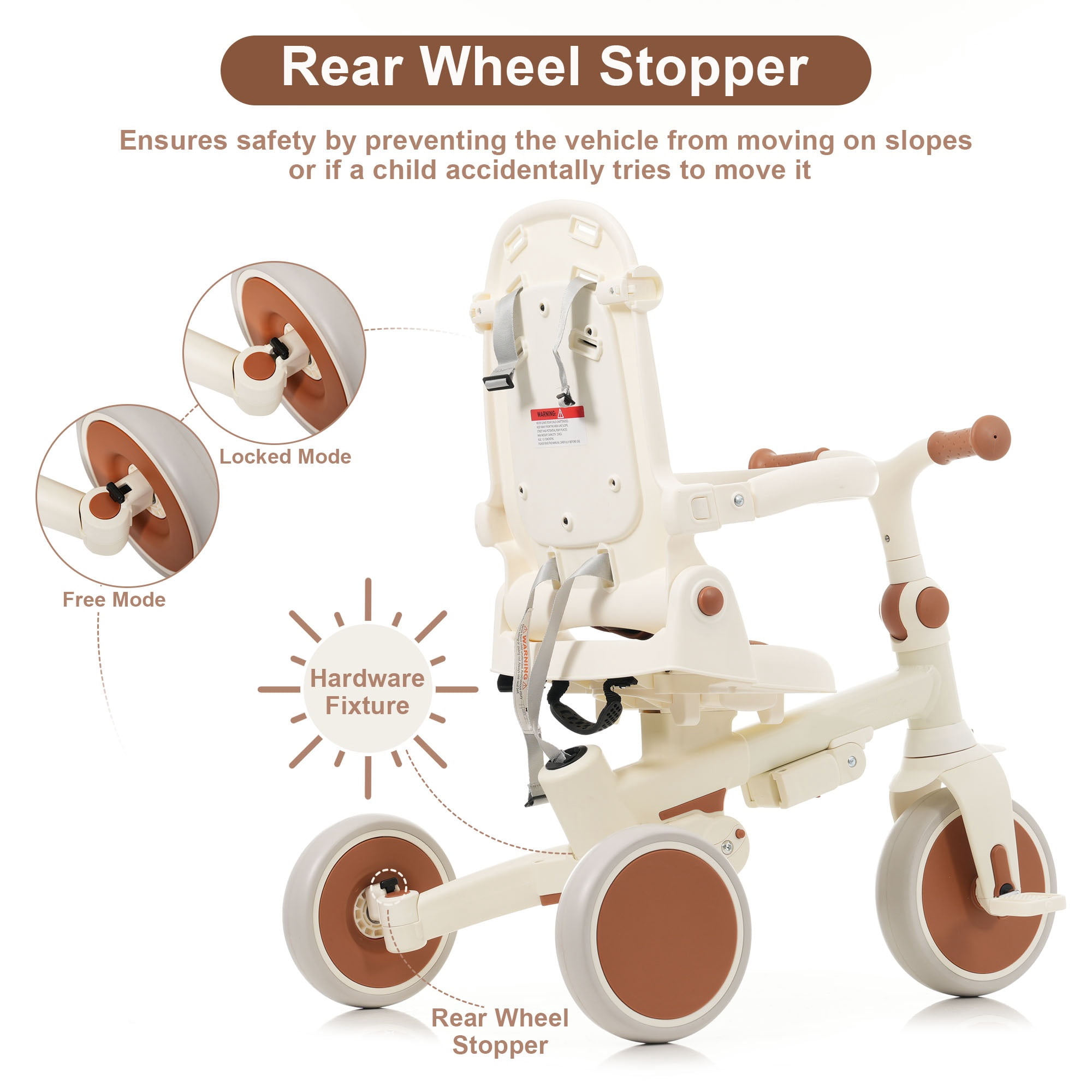 7-in-1 Baby Tricycle 1-6 Years Aluminum Frame with Canopy Push Handle 5-Point Harness for Kids Outdoor Ride