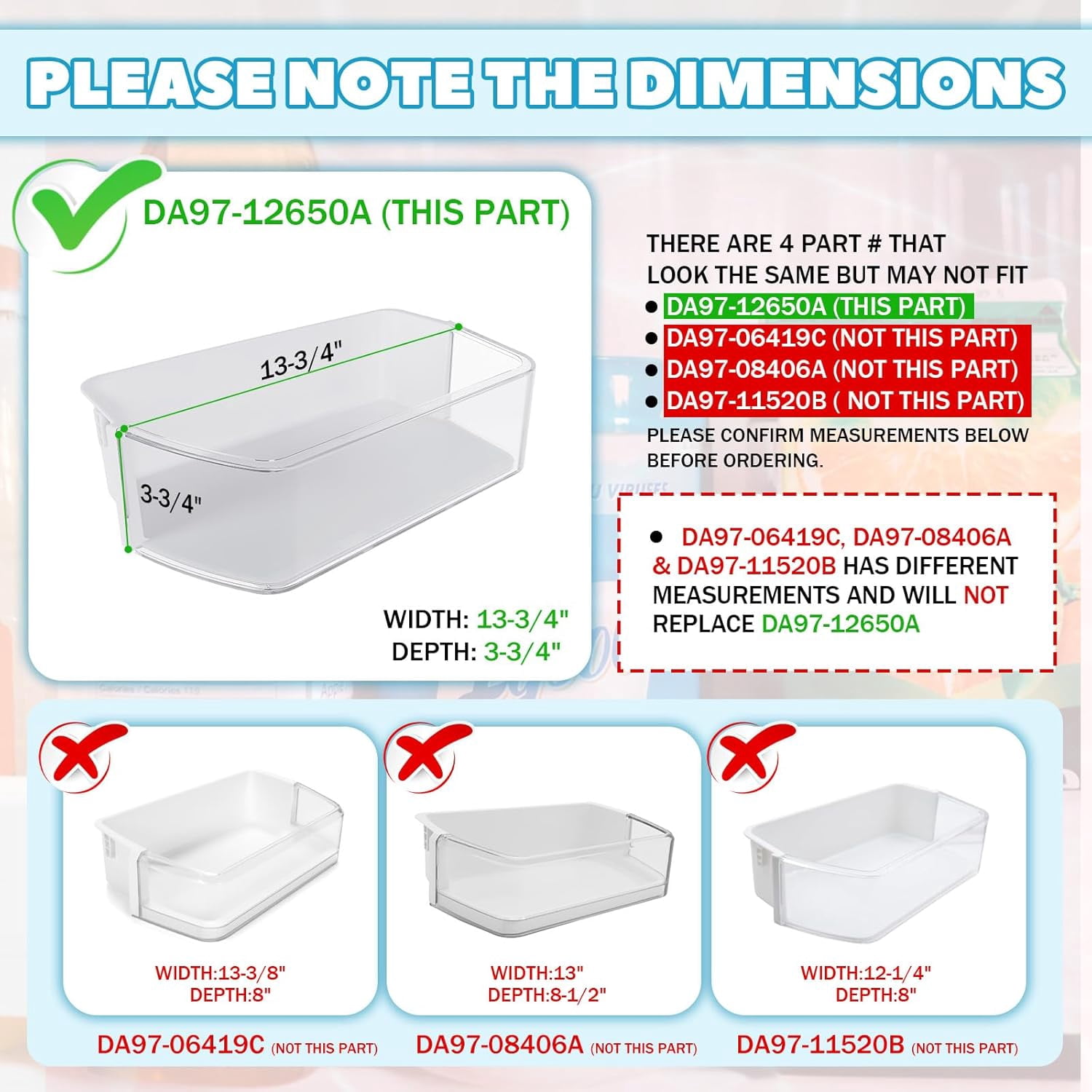 Kojem Door Fridge Shelf Basket Bin Right Side Fit for Samsung Refrigerator DA97-12650A DA63-07104A AP5620330