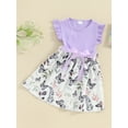 thumbnail image 3 of FEORJGP Little Girl 2 Piece Summer Dress Outfits Kids 4Y 5Y 6Y 7Y Fly Sleeve Princess Dress Round Neck Ribbed Party Dress Butterfly Print Dress + Solid Color Belt Set for Picnic Holiday, 3 of 9