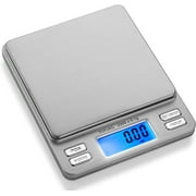 Digital Pro Pocket Scale with Back-Lit LCD Display, Tare, Hold and PCS Features, 2,000 x 0.1g, 2 Lids Included, Silver, SW-TOP2KG-SIL