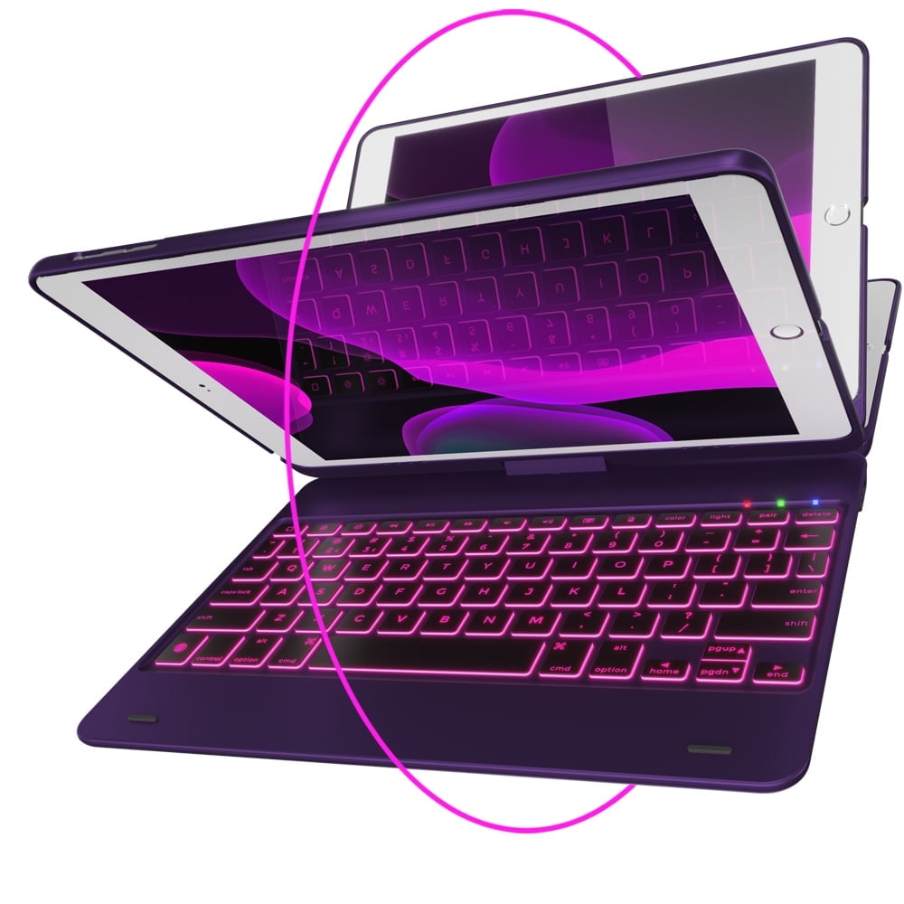 typecase Keyboard Case for 9.7 inch iPad 6th & 5th Gen, Air 2 & Air 1, Thin & Light, 360 Rotatable, Wireless/BT, Backlit 10 Color, 9.7 inch Keyboard Case (Voilet)