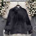 thumbnail image 2 of Women's Loose Fit Round Neck Long Sleeve Chiffon Blouse Shirt Comfy Flowy Dressy Work Office Outfits Casual Daily Wear | CSEONE,Black Free Size, 2 of 7