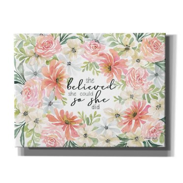 Epic Graffiti 'Floral She Believed' by Cindy Jacobs, Canvas Wall Art, 16"x12"