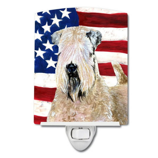 Caroline'S Treasures Ss4019Cnl Bandera Estadounidense Con Terrier De Trigo Con Revestimiento Suave De Cerámica Luz Nocturna Compacta Con Certificación Ul, Ideal Para Dormitorio, Baño, Guardería, Pasil