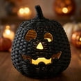 thumbnail image 7 of Handcrafted Black Woven Seagrass Pumpkin Halloween Decor- Jack-O'-Lantern Candy Basket Decor for Tabletop LED Lights, Modern Farmhouse Fall Decoration, 7 of 7