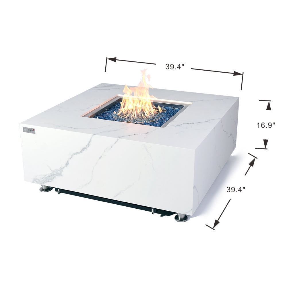 Elementi Plus Bianco Natural Gas Fire Pit for Outside Outdoor Fire Pit Table Smokeless Firepit Marble Porcelain Square Fire Table Patio Heater Fireplace 60000 BTUs - Bianco White, 39.4 x 39.4 Inches