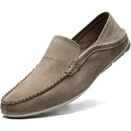 

Men s Lefu casual shoes solid color round toe suede upper foldable high heels Loafer shoes flat heels lightweight and flexible party slippers