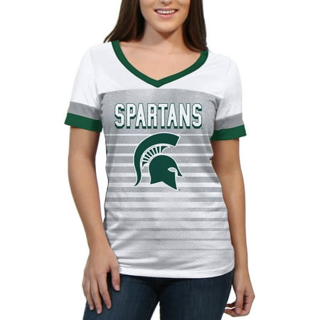 Michigan State Spartans Line Up Women's/Juniors Team Short Sleeve V Neck Tee (Best Tailgating Spots At Michigan State)