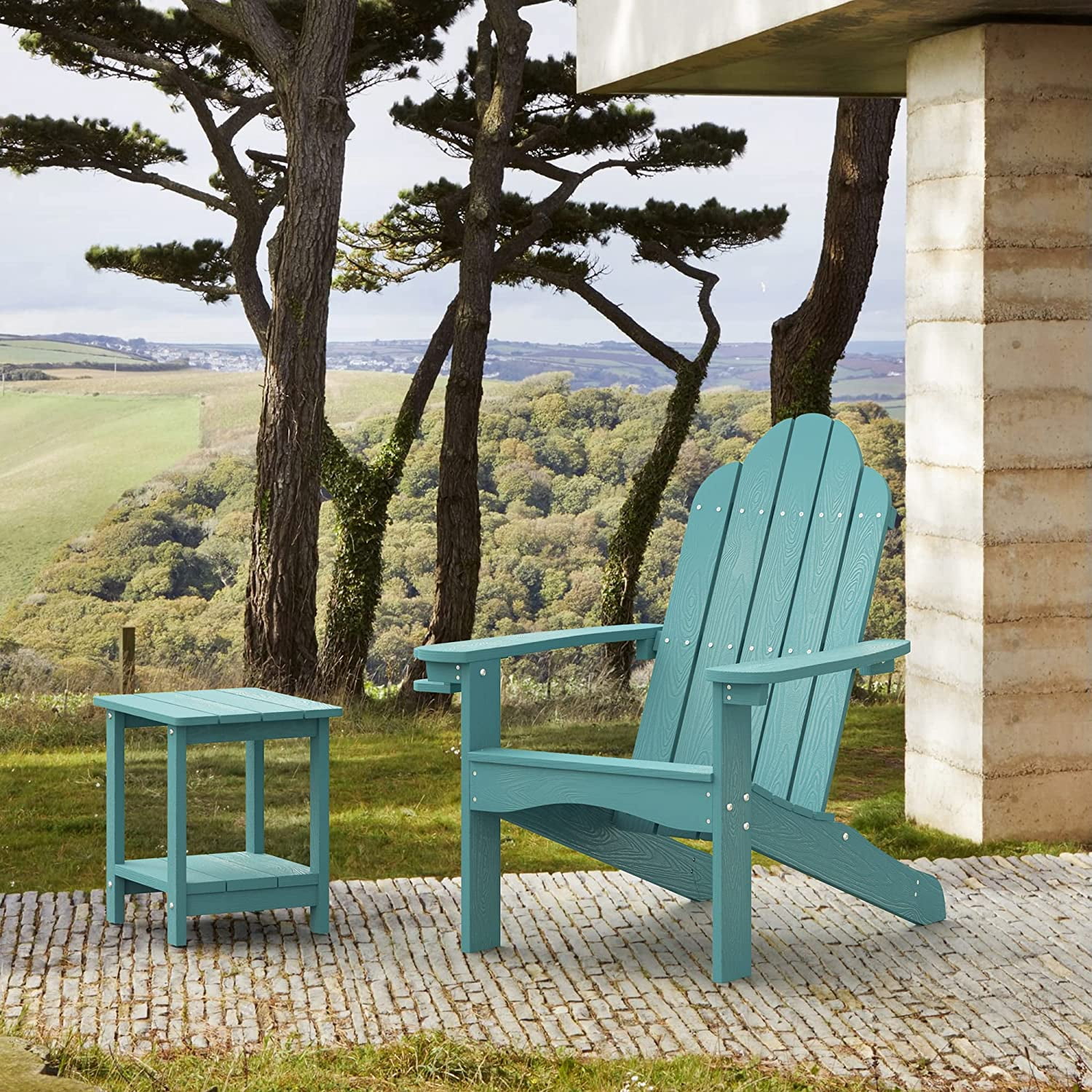 Dycanpo Adirondack Chairs Set of 6 with Cup Holder, 300lbs Weather Resistant, Blue Turquoise