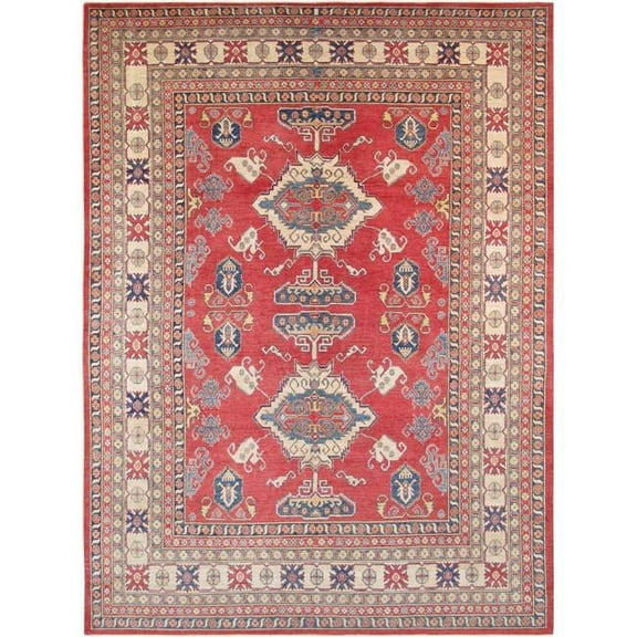 Pasargad Home Kazak 115" x 160" Hand-Knotted Wool Area Rug in Rust Red/Ivory