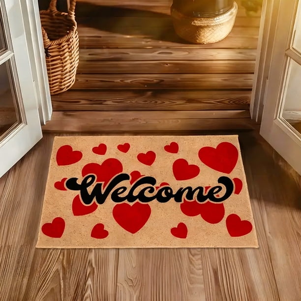 Valentines's Day Heart-shaped Entrance Mat Romantic Welcome Doormat Non-slipss Rug Suitable For Bathroom And Home Front Door Decoration 23.6x15.7 Inches