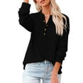 thumbnail image 2 of Womens Shirts Tshirts Long Sleeve Womens Workout Tops Fall V Neck Loose Solid Summer Stitching Work Blouses Dressy Casual Black M, 2 of 7